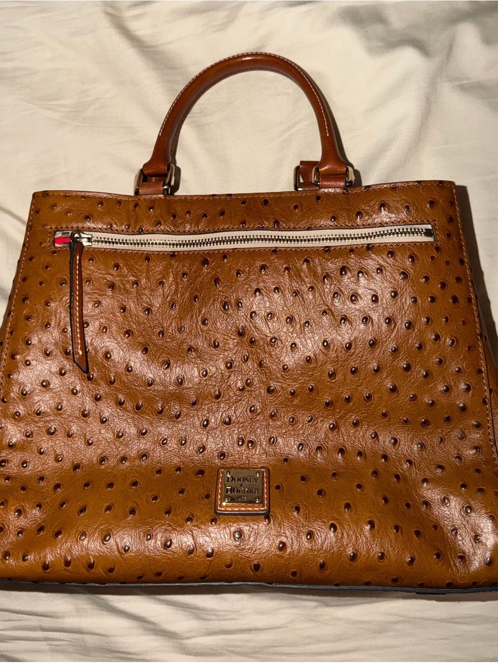 Dooney & Bourke Brown Ostrich Embossed Leather Satchel Crossbody Bag